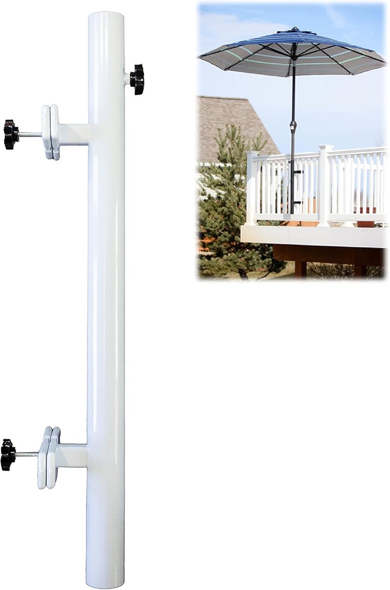 LOVE YOUR DECK Patio Umbrella Holder – Easy Installation - Space Saving Umbrella Holder Design - Outdoor Umbrella Base and Mount - Attaches to Railing Maximizing Outdoor Patio Space and Shade, White - Image 1
