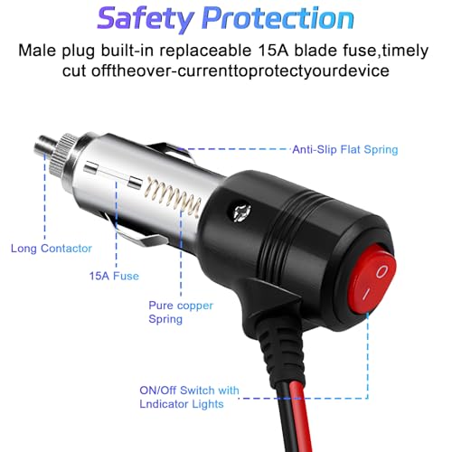 Herfair Car Cigarette Lighter Splitter,2-Socket Cigarette Lighter Adapter Extension Plug Cord Power Charger Port for DC 12V 24V Car Vehicle 2-Way Splitter Y on/Off Switch (1 to 2) - Image 2