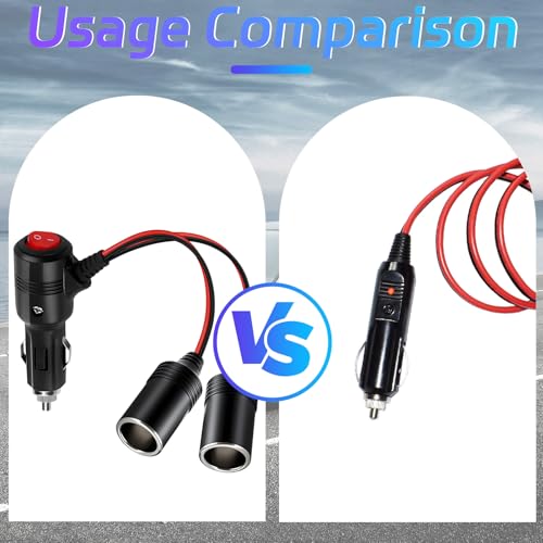 Herfair Car Cigarette Lighter Splitter,2-Socket Cigarette Lighter Adapter Extension Plug Cord Power Charger Port for DC 12V 24V Car Vehicle 2-Way Splitter Y on/Off Switch (1 to 2) - Image 5