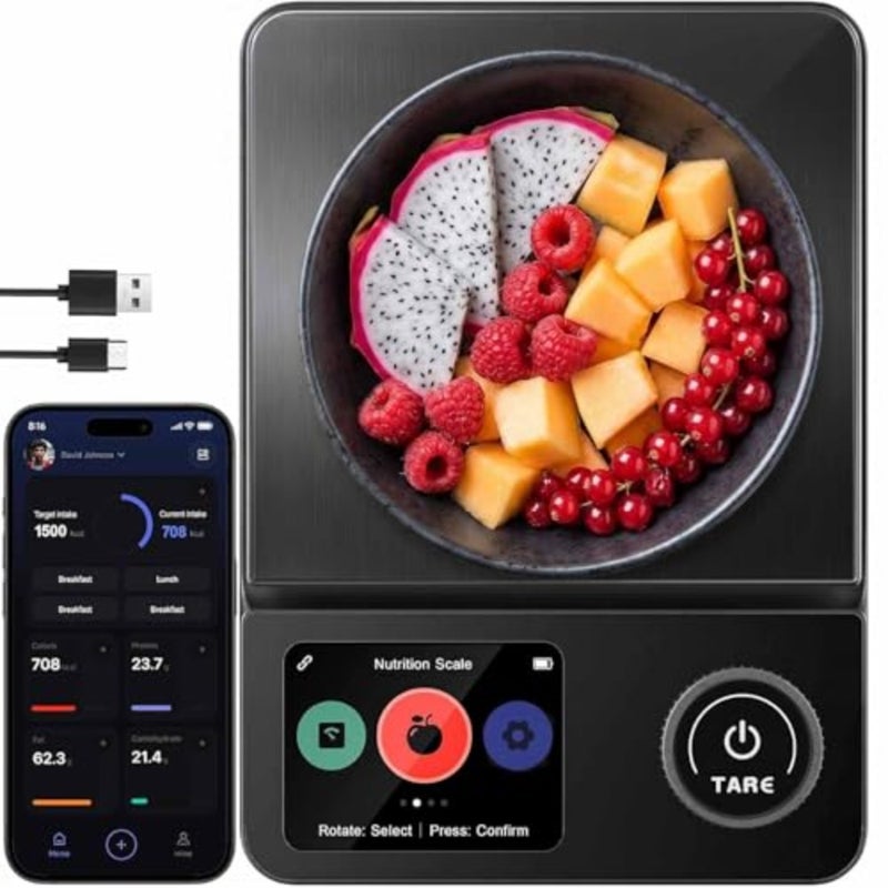 Smart Food Kitchen Scale With Nutritional Calculator Timer 0 1G High Precision Kitchen Scale Free App With 27 Nutrients Tracking Digital Grams And Ounces For Weight Loss 11Lbs 5Kg