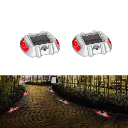 hardoll Solar Road Stud Light /Rechargeable6 LED Lamp Waterproof Outdoor Lantern Step Pathway Lights for Security Driveway (Red Flashing Pack of 2)(Metal) - Image 1