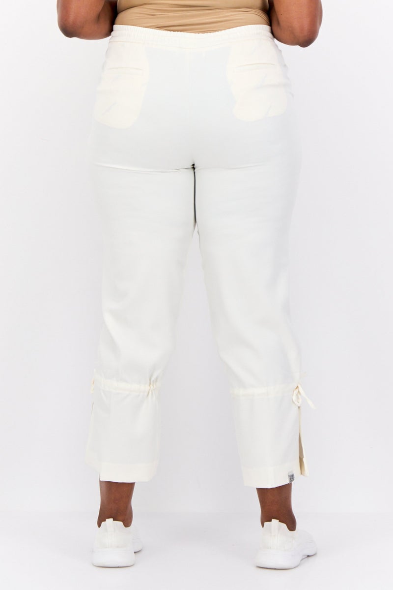 The Giving Movement Women Regular Fit Solid Tie Hem Jogger Pants, White  - Image 3