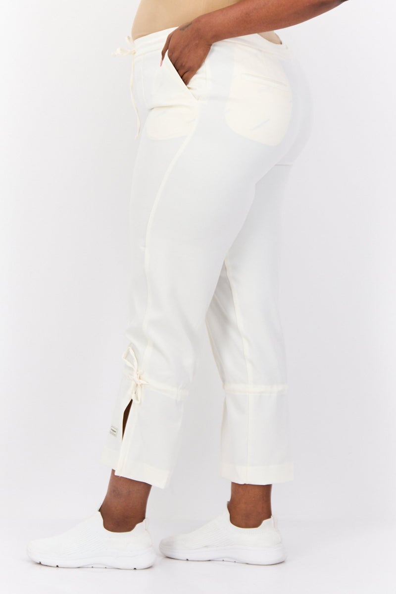 The Giving Movement Women Regular Fit Solid Tie Hem Jogger Pants, White  - Image 2
