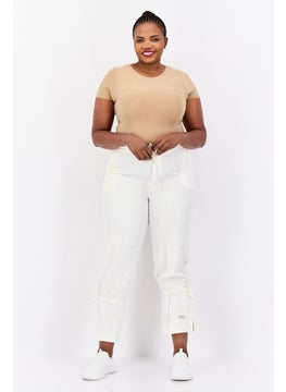 The Giving Movement Women Regular Fit Solid Tie Hem Jogger Pants, White  - Image 4