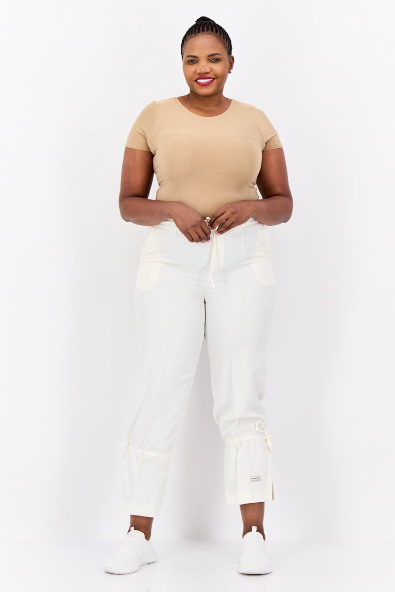 The Giving Movement Women Regular Fit Solid Tie Hem Jogger Pants, White  - Image 4