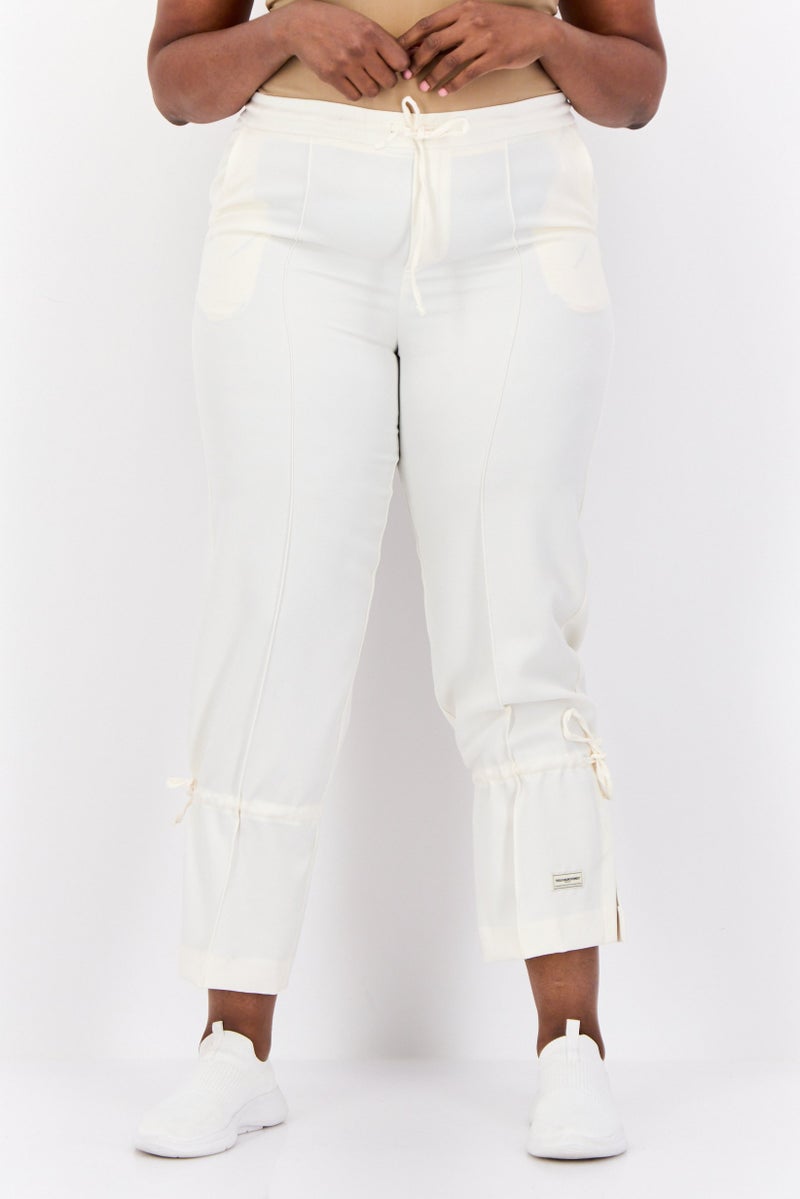 The Giving Movement Women Regular Fit Solid Tie Hem Jogger Pants, White  - Image 1