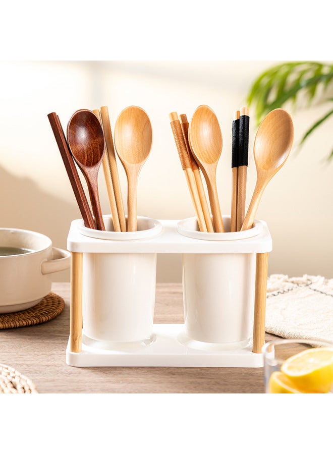 Solid Wood Spoon And Chopsticks Set Two-piece Japanese Style Wooden Chopsticks Travel Tableware Household Portable Nanmu Spoon And Chopsticks Set Lotus-Specifications:23.5 Nanmu Semi-round Handle Spoon  - Image 2