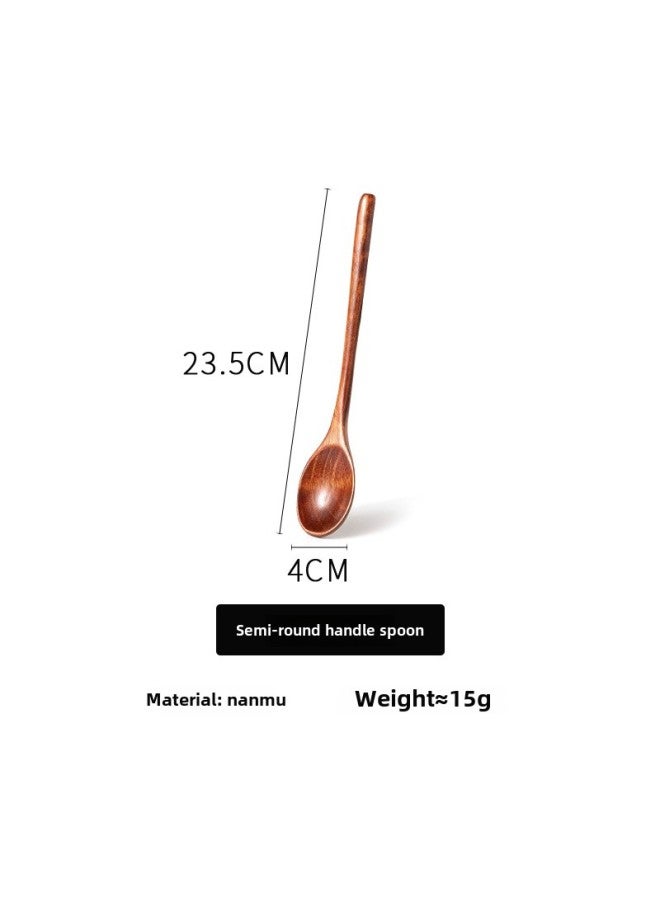Solid Wood Spoon And Chopsticks Set Two-piece Japanese Style Wooden Chopsticks Travel Tableware Household Portable Nanmu Spoon And Chopsticks Set Lotus-Specifications:23.5 Nanmu Semi-round Handle Spoon  - Image 1