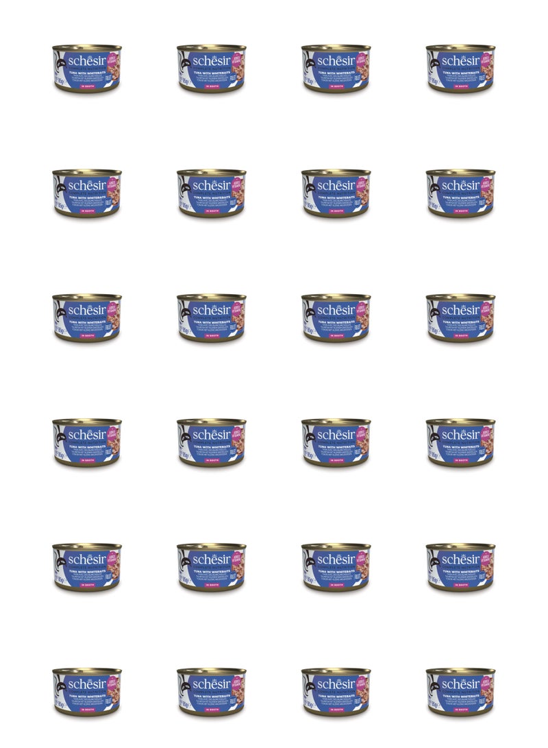 شيسر طعام القطط الرطب شيسير المتكامل والمتوازن في مرق - تونة مع سمك وايت بيت 85 جم × 24 قطعة - Image 1