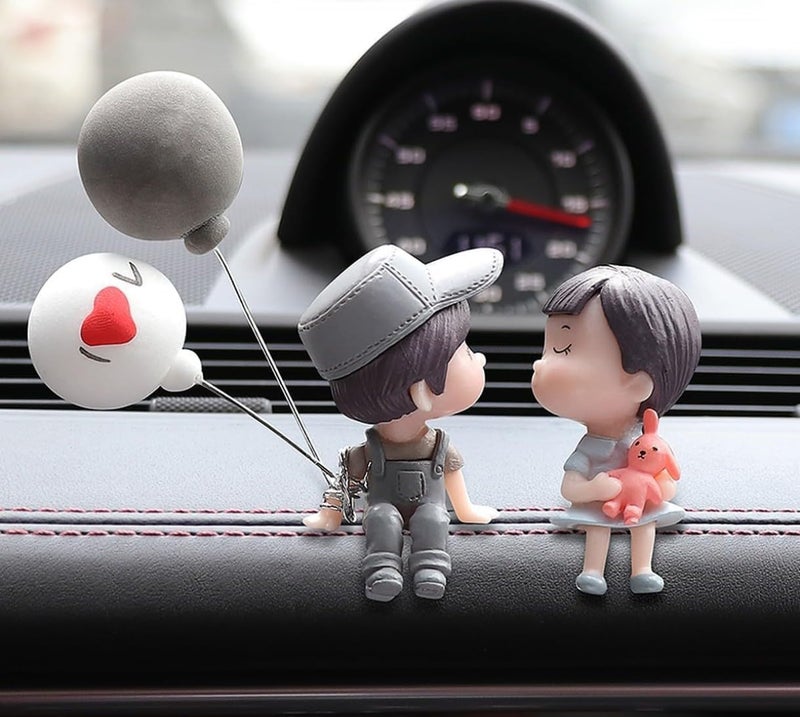 VRB Dec 1 Set of Car Dashboard Decoration Items/car Decor Accessories for Dashboard,Miniature Toys,Car Dashboard Interior Decoration Accessories for Car,SUV,etc. (CoupleMiniature with Ballon - 1 Set) Cross part assemble fit - Image 1