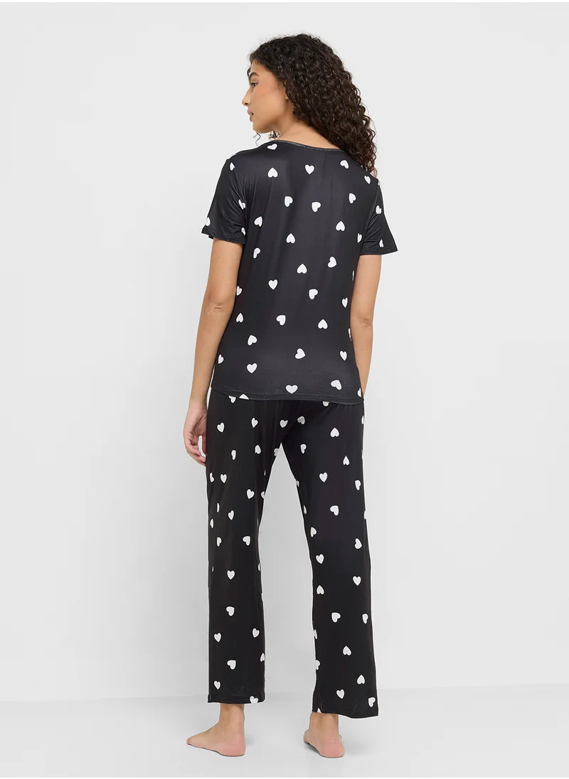 Ginger Heart Print T-Shirt & Pyjama Set
