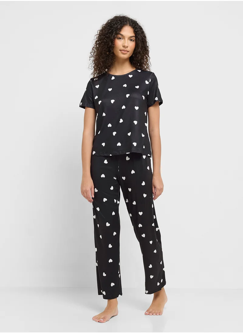 Ginger Heart Print T-Shirt & Pyjama Set