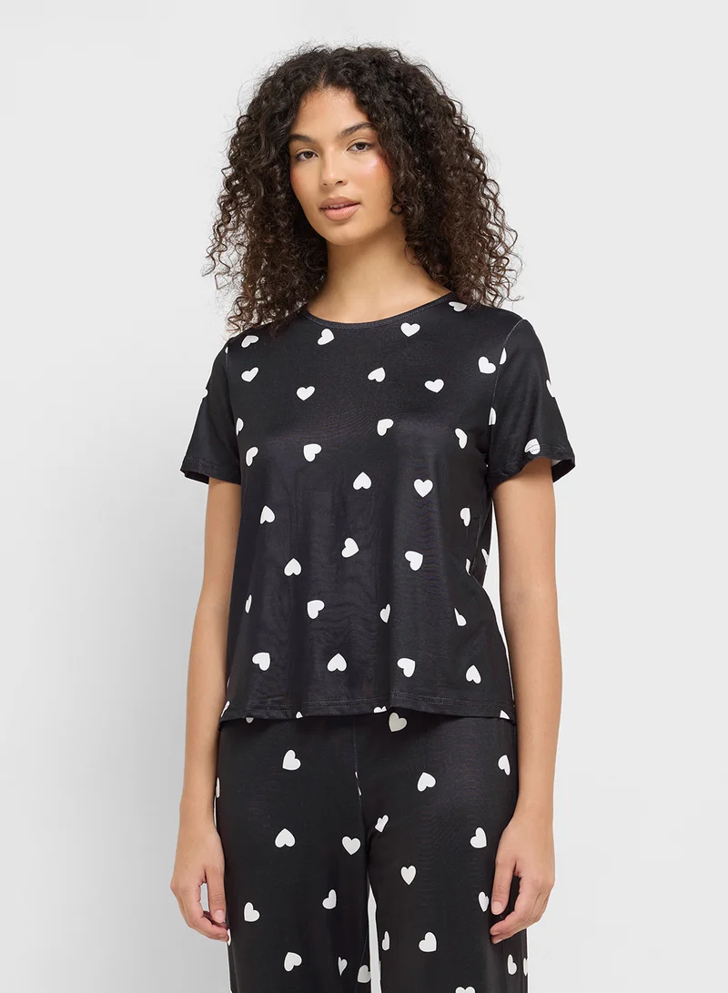 Ginger Heart Print T-Shirt & Pyjama Set