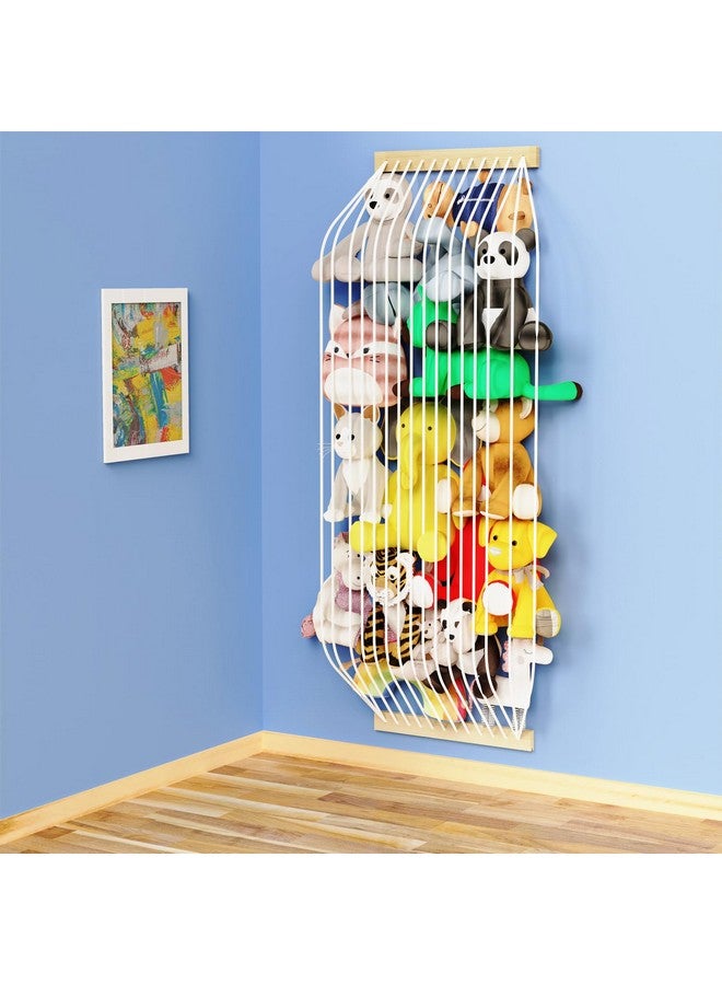 Vomelon Stuffed Animal Storage Hammock Wooden Plush Toy Organizer For Kids Room Décor Playroom Nursury Plush Toys Storage Caddy Decoration Wall Hanging Stuffed Animal Net Or Hammock Corner  - Image 1