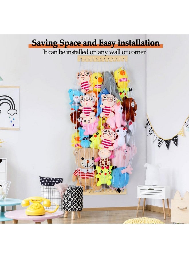 Vomelon Stuffed Animal Storage Hammock Wooden Plush Toy Organizer For Kids Room Décor Playroom Nursury Plush Toys Storage Caddy Decoration Wall Hanging Stuffed Animal Net Or Hammock Corner  - Image 3