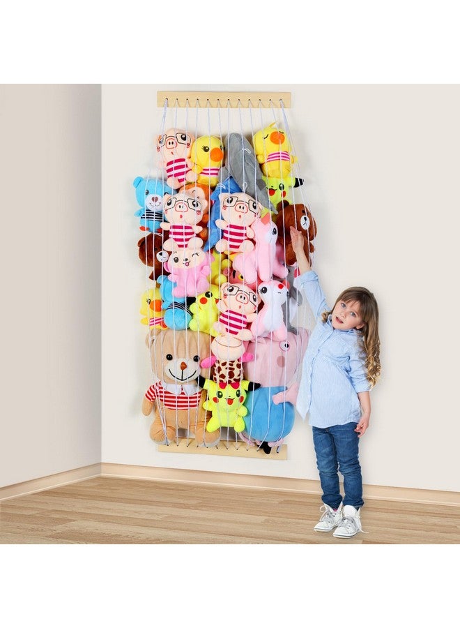 Vomelon Stuffed Animal Storage Hammock Wooden Plush Toy Organizer For Kids Room Décor Playroom Nursury Plush Toys Storage Caddy Decoration Wall Hanging Stuffed Animal Net Or Hammock Corner  - Image 2