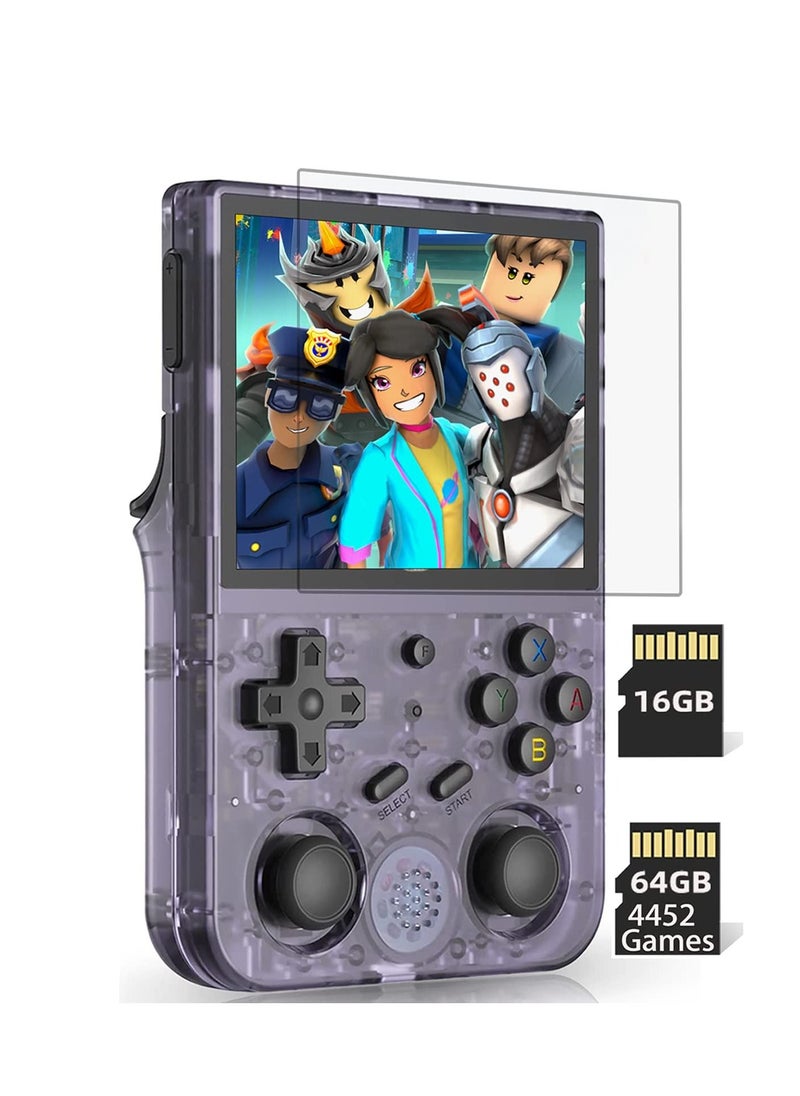 ANBERNIC  RG353V Retro Handheld Game with Dual OS Android 11 and Linux, RG353V with 64G TF Card Pre-Installed 4452 Games Supports 5G WiFi 4.2 Bluetooth (Transparent Purple, 64G)  - Image 1