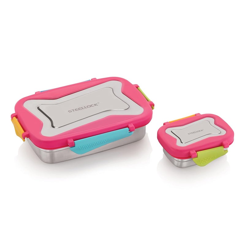 STEELLOCK Smart Stainless Steel Tiffin Lunch Box For Kids and Adults 2pc Set Airtight Leakproof Rectangle Combo For School Office With Steel Lid 1pc 750ml 1pc 170ml Juliet - Image 1
