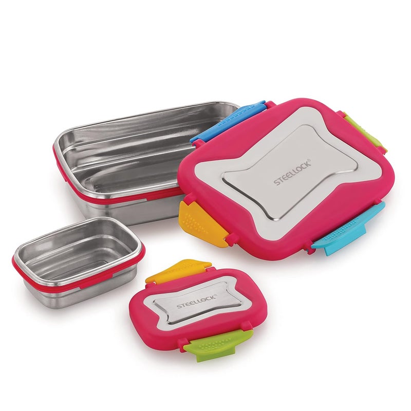 STEELLOCK Smart Stainless Steel Tiffin Lunch Box For Kids and Adults 2pc Set Airtight Leakproof Rectangle Combo For School Office With Steel Lid 1pc 750ml 1pc 170ml Juliet - Image 4