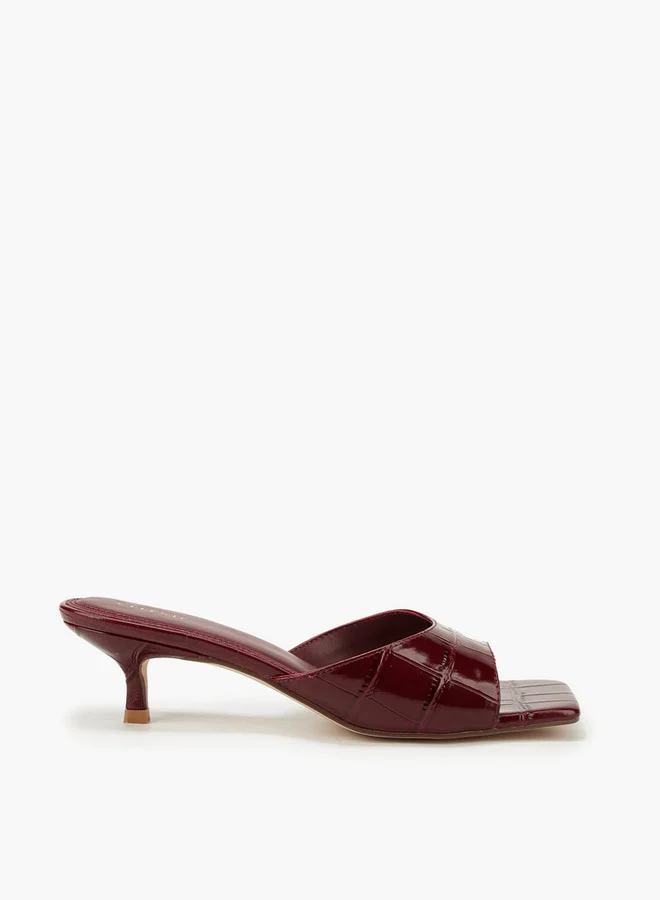 سيليست Women's Textured Slip-On Sandals with Kitten Heels