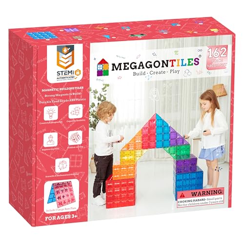 MEGAGONTILES 162PCS Premium Magnetic Tiles Set  STEMAuthenticated Magnetic Building Blocks  Educational Construction Toy for Kids Ages 38 Boys  Girls - Image 1