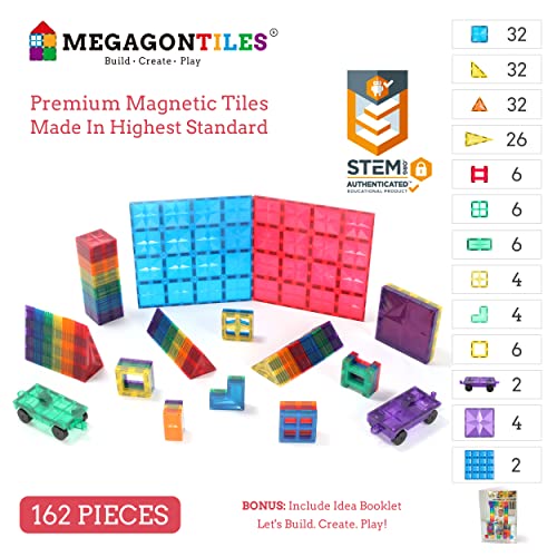 MEGAGONTILES 162PCS Premium Magnetic Tiles Set  STEMAuthenticated Magnetic Building Blocks  Educational Construction Toy for Kids Ages 38 Boys  Girls - Image 5