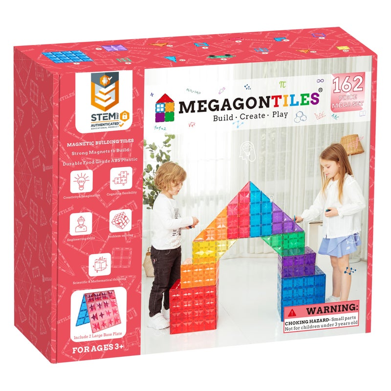 MEGAGONTILES 162PCS Premium Magnetic Tiles Set  STEMAuthenticated Magnetic Building Blocks  Educational Construction Toy for Kids Ages 38 Boys  Girls - Image 2