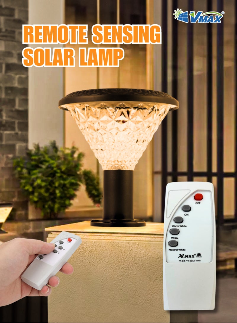 Vmax Solar Garden Deck Lamp-30Cm-Black-Round, Remote-Controlled LED Outdoor Solar Lamp, 3000K(Warm)/4000K(Neutral)/6500K(Cool) White Light, 7500 MAh Battery, For Fence Garden Yard Deck Patio - Image 2