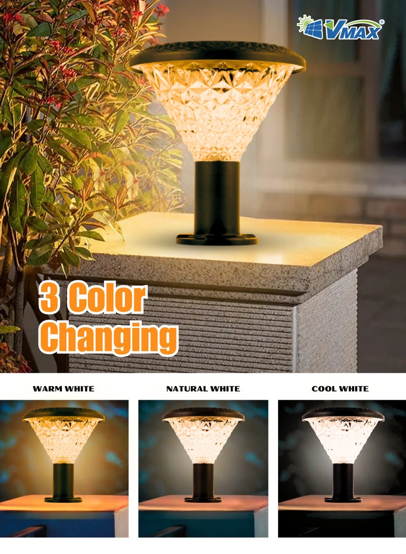 Vmax Solar Garden Deck Lamp-30Cm-Black-Round, Remote-Controlled LED Outdoor Solar Lamp, 3000K(Warm)/4000K(Neutral)/6500K(Cool) White Light, 7500 MAh Battery, For Fence Garden Yard Deck Patio - Image 3