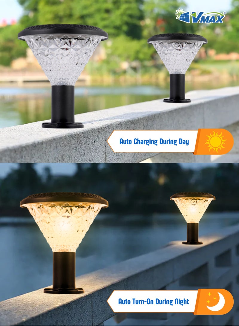 Vmax Solar Garden Deck Lamp-30Cm-Black-Round, Remote-Controlled LED Outdoor Solar Lamp, 3000K(Warm)/4000K(Neutral)/6500K(Cool) White Light, 7500 MAh Battery, For Fence Garden Yard Deck Patio - Image 4