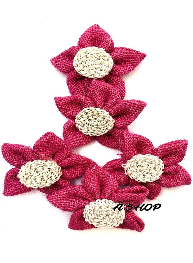 A'SHOP Decorative Handmade Jute Flowers for DIY Crafts Making Kids (Set of 5 Pieces) (Pink) - Image 1
