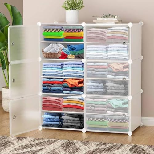 EXVITO Kids Portable DIY Cartoon Wardrobe | Multi-Shelf Almirah for Baby Clothes Storage | Plastic Kids Cupboard with Hanging Space | Sun Protection with Anti-Slip Handle (White, 6 Door) - Image 1