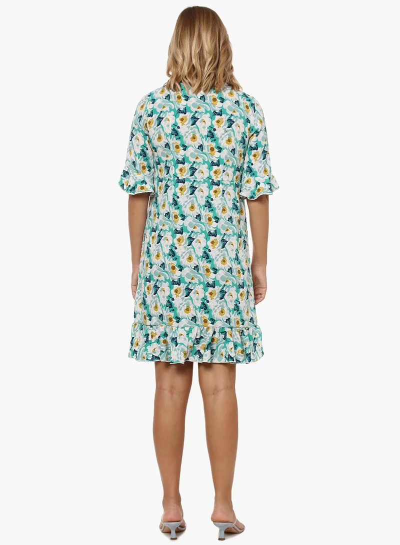 Pinacolada  Women's Mint Green Button-Front Floral Dress for Women | Best Price UAE