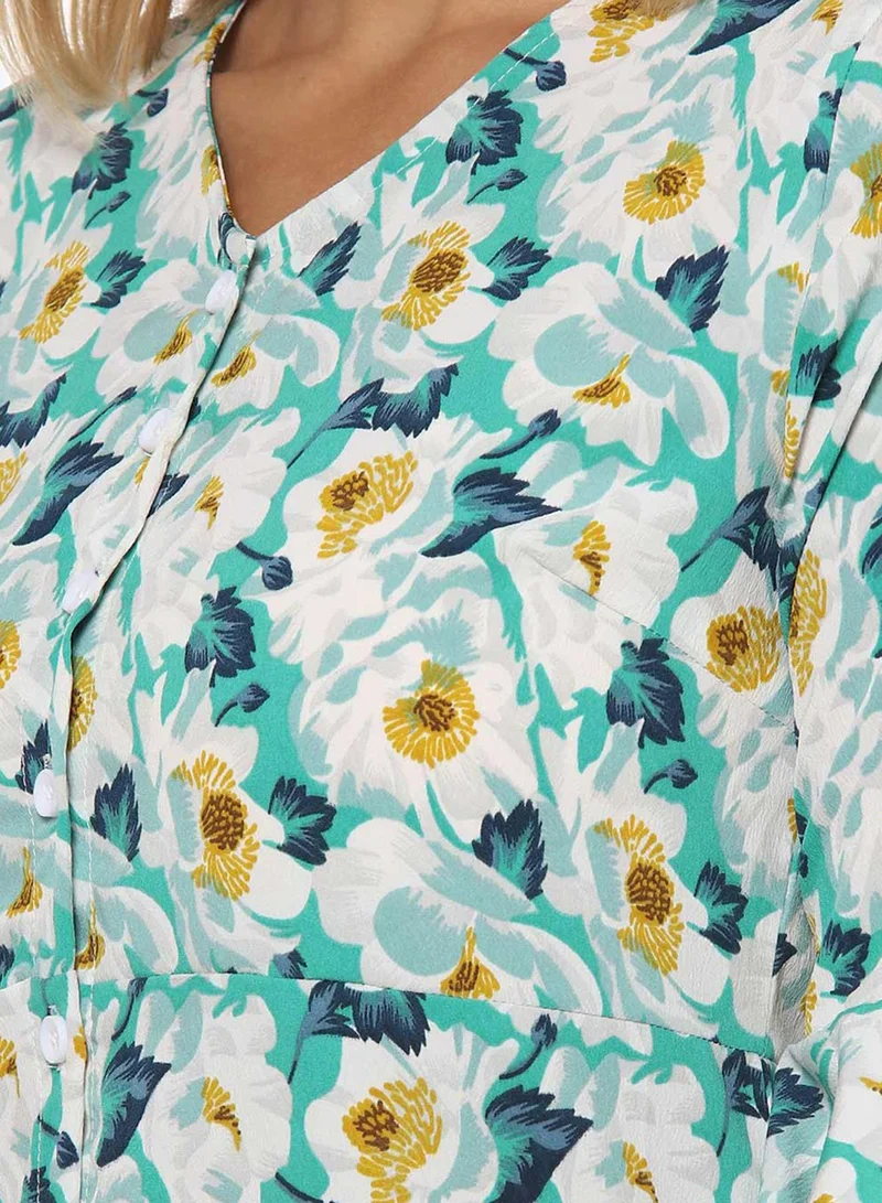 Pinacolada  Women's Mint Green Button-Front Floral Dress for Women | Best Price UAE