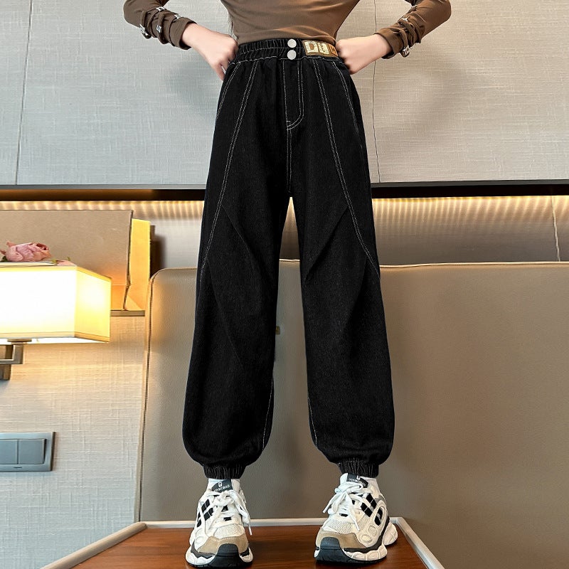 Girls Jeans Autumn Girls Fashion Western Style Casual Foot Pants Children'S Long Pants Trendy - Image 1