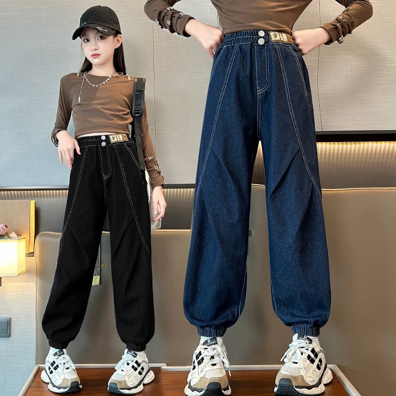 Girls Jeans Autumn Girls Fashion Western Style Casual Foot Pants Children'S Long Pants Trendy - Image 5