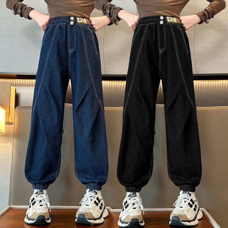 Girls Jeans Autumn Girls Fashion Western Style Casual Foot Pants Children'S Long Pants Trendy - Image 2