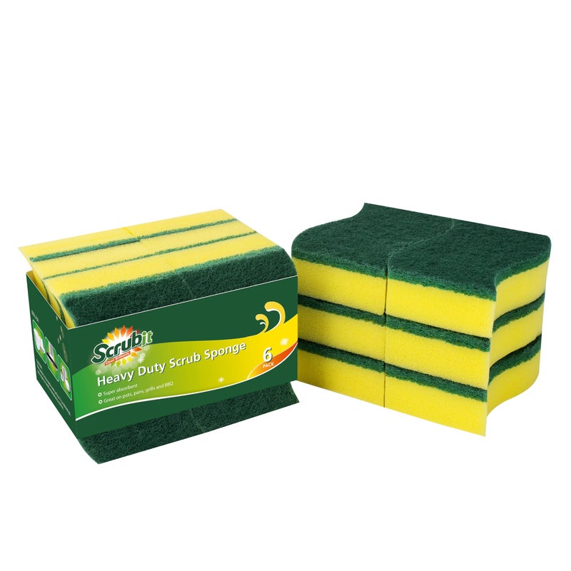 12 عبوة إسفنجات تنظيف ثقيلة من SCRUBIT لتنظيف المطبخ والأطباق والمغسلة والحمام مع وسادة فرك غير كريهة الرائحة