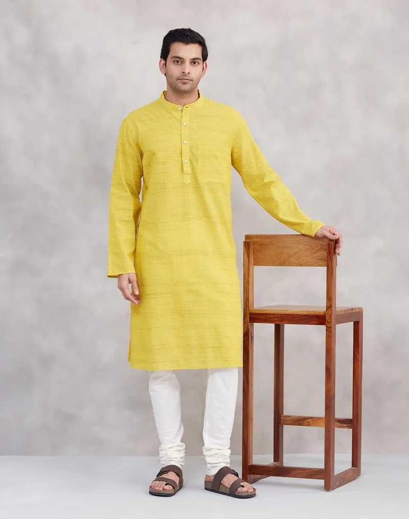 فاب انديا Yellow Cotton Long Kurta
