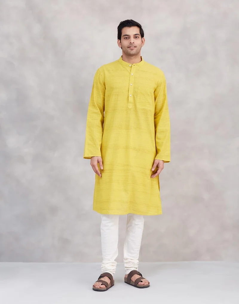 فاب انديا Yellow Cotton Long Kurta