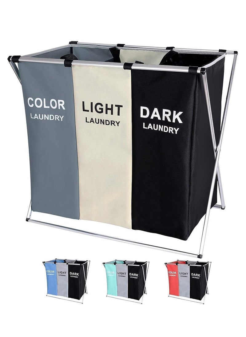 Jolfay Collections CollapsibleLaundry Basket with Aluminum Bracket and Handle Foldable and WashableLarge WashingBasket Large Foldable Laundry 3 Compartments Dirty Clothes Bag with Handle  - Image 1