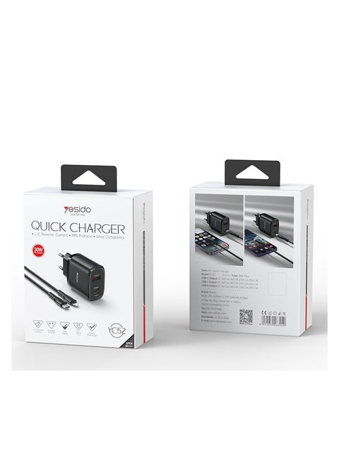 Charger 30W fast charging European standard three-port PD charging head set fast charging universal with data line