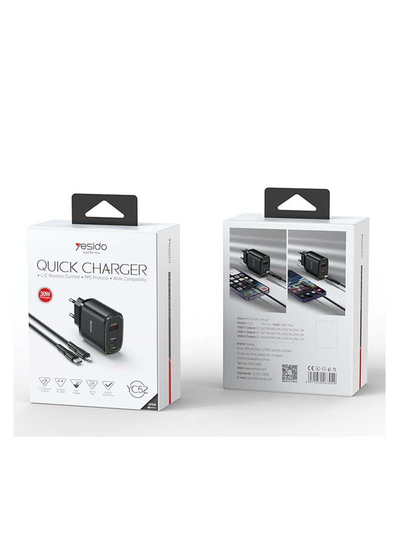 xozgdovg - Charger 30W fast charging European standard three-port PD charging head set fast charging universal with data line - Image 1