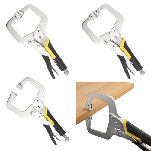 GENHAKON 4 Pack 11 Inch C Clamp Locking Pliers,Locking C Clamp, Adjustable Nickel Plated C Pliers For Wood Working, Welding, Electrician Maintenance and more, by GENHAKON, Silvery - Image 1