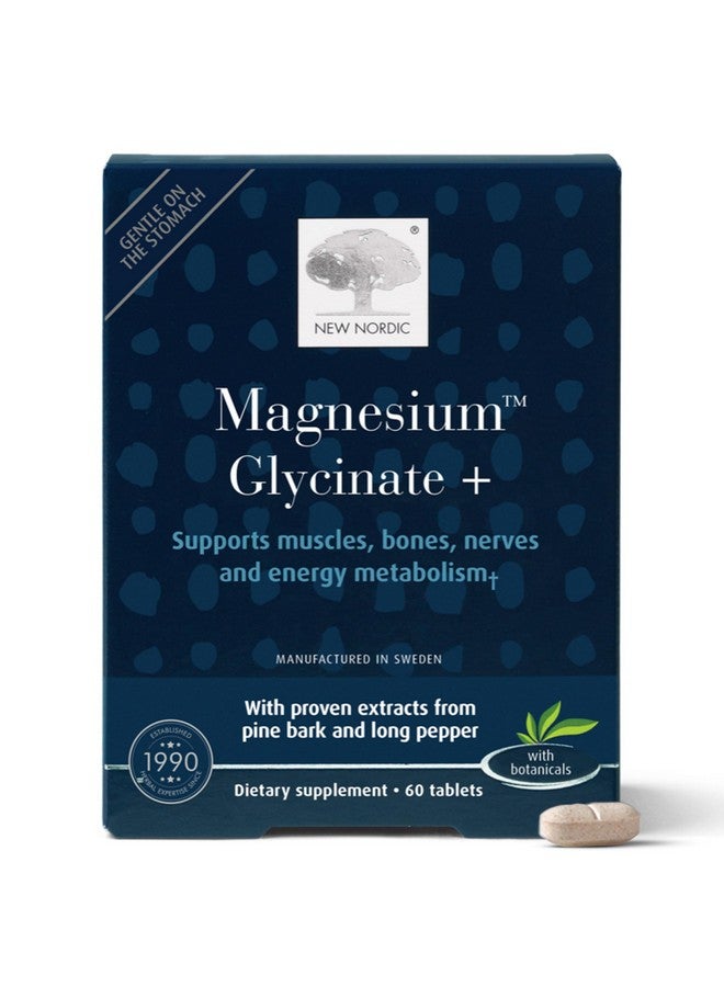 New Nordic Magnesium Glycinate, 220 mg Maximum Absorption Tablets with Pine Bark & Long Pepper, Gentle on Stomach for Women & Men, 30 Servings - Image 1