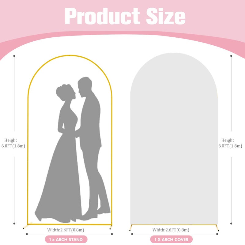 Rtshuok 6FT Arch Backdrop Stand and Arch Cover Set, Gold Metal Arch Stand Backdrop with White Arch Stand Cover Ideal for Weddings, Birthday Parties, Baby Showers, Celebration Decorations - Image 3