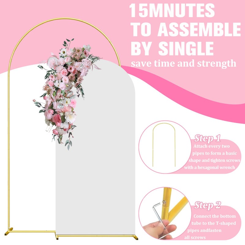Rtshuok 6FT Arch Backdrop Stand and Arch Cover Set, Gold Metal Arch Stand Backdrop with White Arch Stand Cover Ideal for Weddings, Birthday Parties, Baby Showers, Celebration Decorations - Image 5