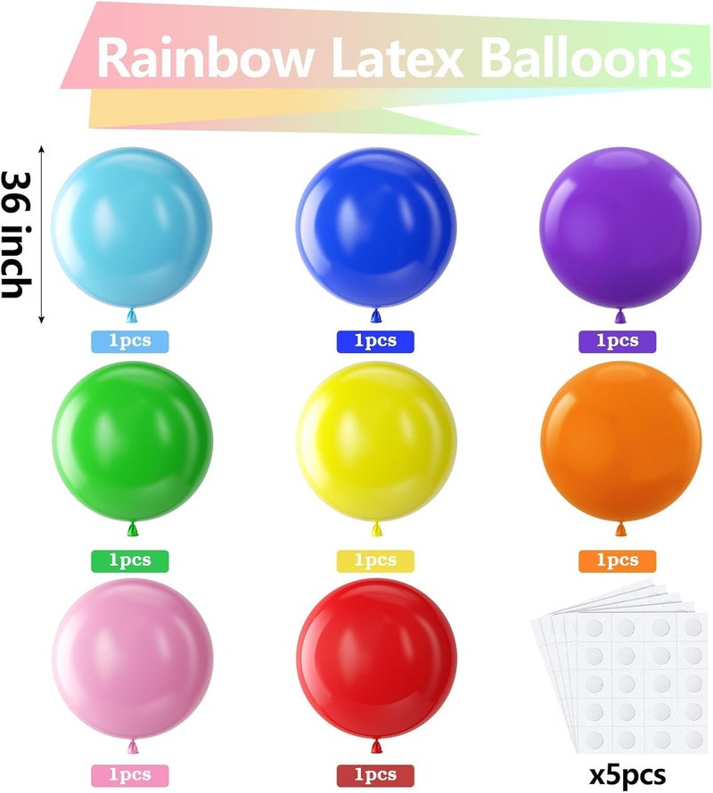 Bezente بالونات عملاقة قوس قزح متنوعة من بيزنت 36 بوصة - 8 حبات كبيرة متعددة الألوان مستديرة كبيرة لاتكس لحفلات عيد الميلاد وحفلات استقبال المولود والزفاف - Image 2