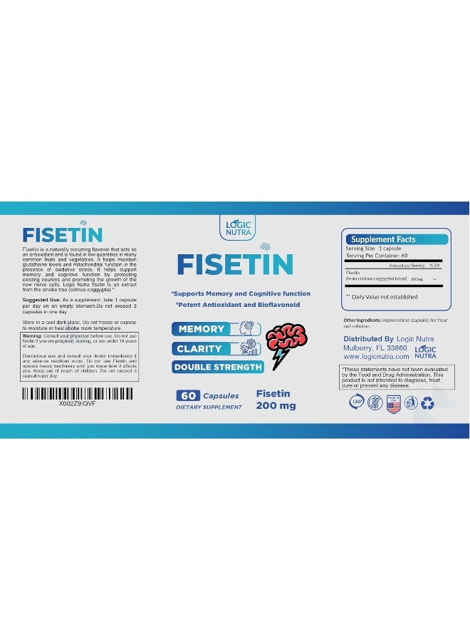 Logic Nutra Fisetin Double Strength - 200 Mg - 60 Capsules - Image 2