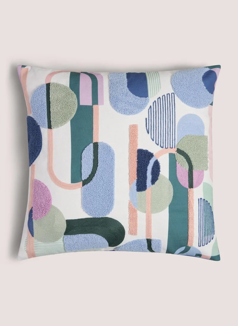 Matalan Blue Geometric Tufted Cushion